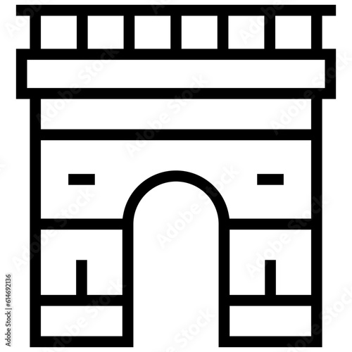 arc de triomphe icon. A single symbol with an outline style