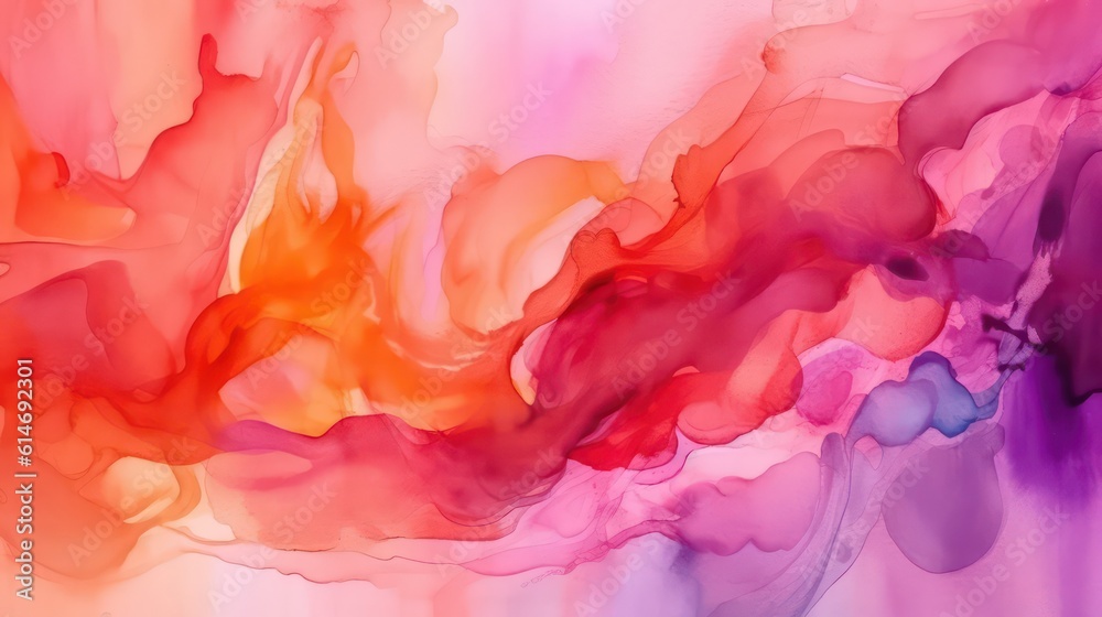 Orange red purple pink watercolor,color. Colorful art wallpaper background. Generative AI.