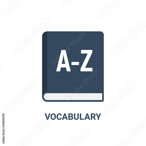 Vocabulary grammar english icon. Language dictionary glossary study symbol foreign vocabulary book.