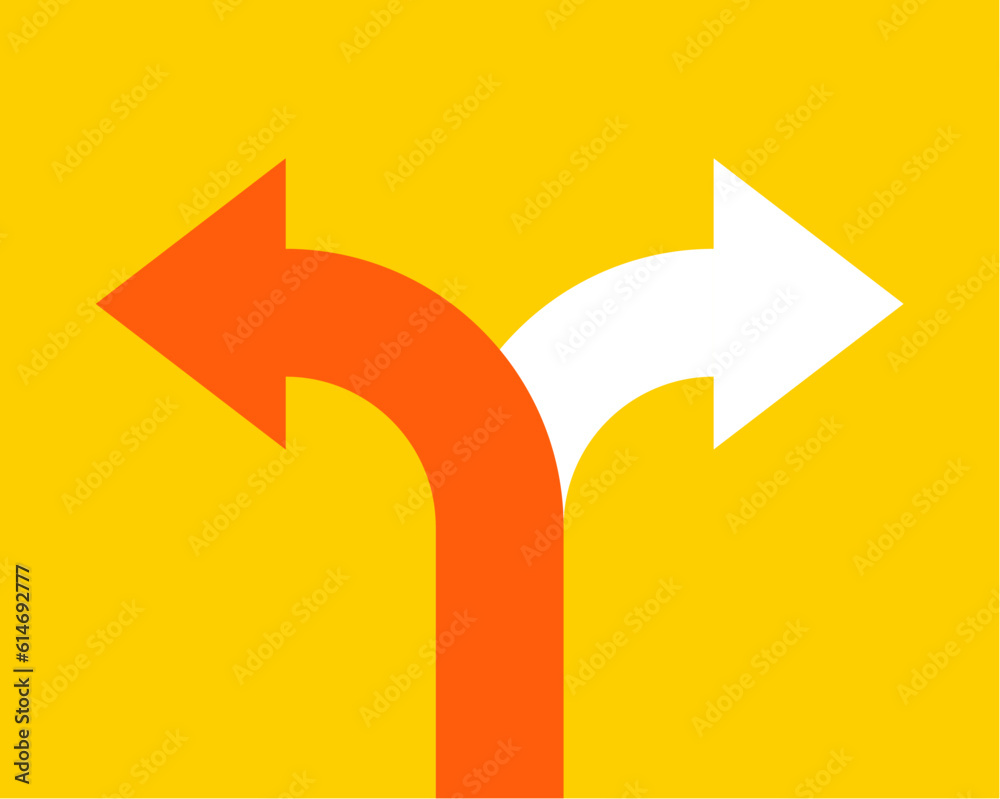 Two arrow double direction option way. Fork path two pathway multi