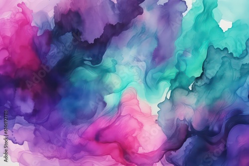 Abstract purple pink blue green watercolor,watercolour. Bright colorful wallpaper background. Generative AI.