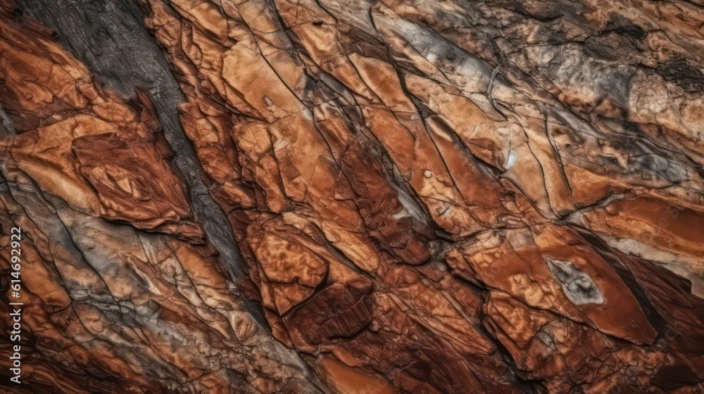 Red brown rock texture. Cracked Layered Mountain Surface. Stone rough texture wallpaper background. Generative AI.