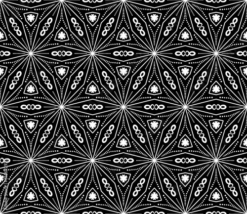 Black and white seamless tillable simple pattern with floral and ornamental accents