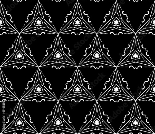 Black and white seamless tillable simple pattern with floral and ornamental accents