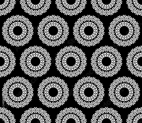 Black and white seamless tillable simple pattern with floral and ornamental accents