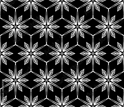 Black and white seamless tillable simple pattern with floral and ornamental accents