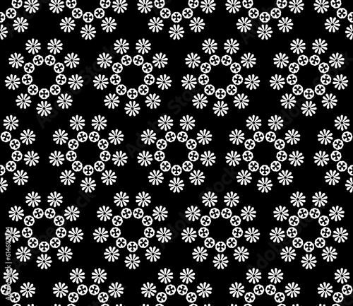Black and white seamless tillable simple pattern with floral and ornamental accents