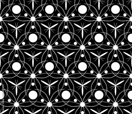 Black and white seamless tillable simple pattern with floral and ornamental accents