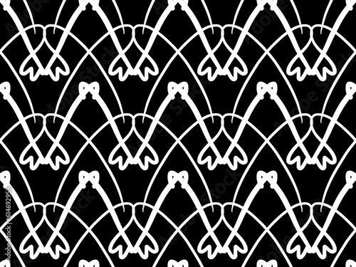 Black and white seamless tillable simple pattern with floral and ornamental accents
