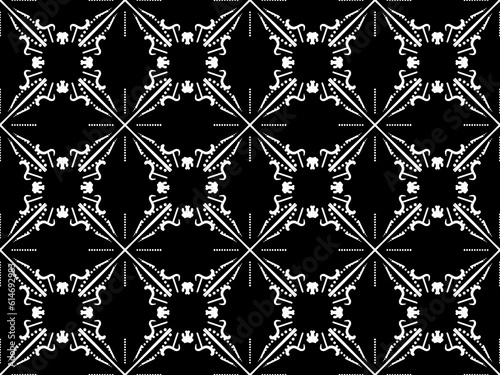 Black and white seamless tillable simple pattern with floral and ornamental accents