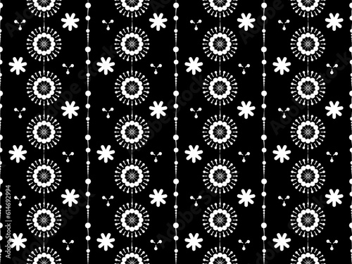 Black and white seamless tillable simple pattern with floral and ornamental accents
