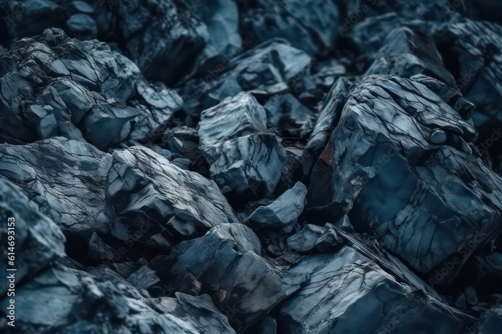 Rock texture. Navy blue color. Toned rough mountain rough surface. Generative AI.