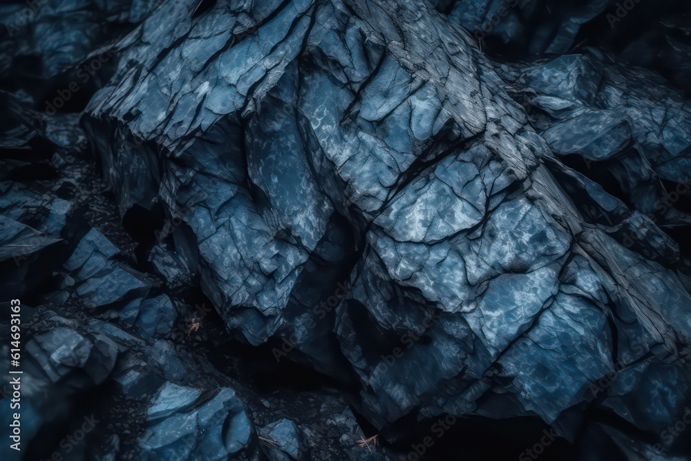 Rock texture. Navy blue color. Toned rough mountain rough surface. Generative AI.