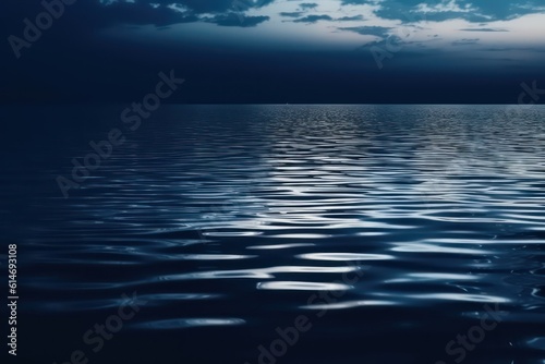 Reflection of light on the surface of the water. Night sea. Generative AI.