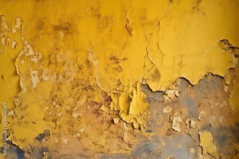 Yellow wall texture. Old painted wall. Dirty yellow wall. Rough yellow wall texture wallpaper background. Generative AI.