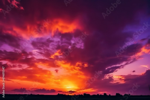 Yellow orange pink purple sunset. Beautiful evening sky wallpaper. Generative AI. © SaraY Studio 