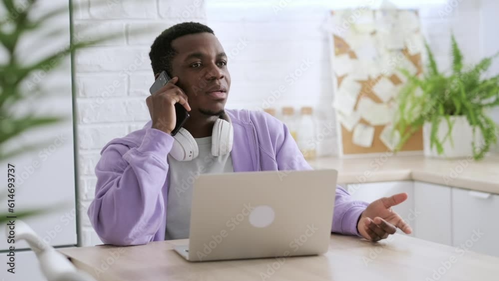 Black business man Using computer laptop working office work remotely from home, Distance learning online education and work. Black business man Using computer laptop working office work remotely from home, Distance learning online education and work.