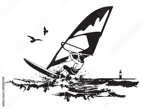 Illustration Surfer vor Warnemünde