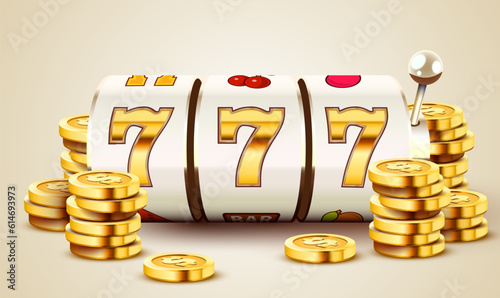 Golden slot machine wins the jackpot. 777 Big win concept. Casino jackpot.