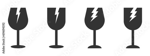  Broken glass black vector icons set