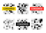 Censor pixel sign bar. Censorship square vector graphic blur effect censored content