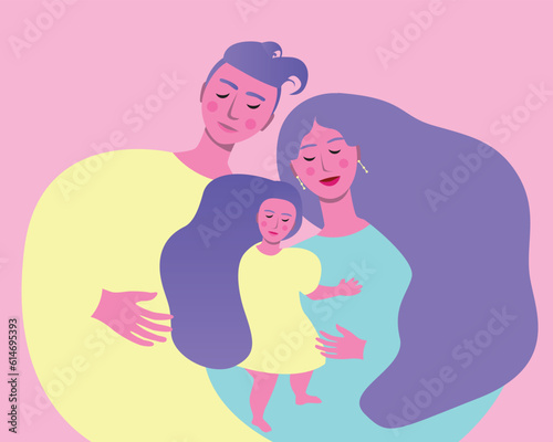 Family with a child hugging as a concept of love and care, flat vector stock illustration © Vikkymir Store