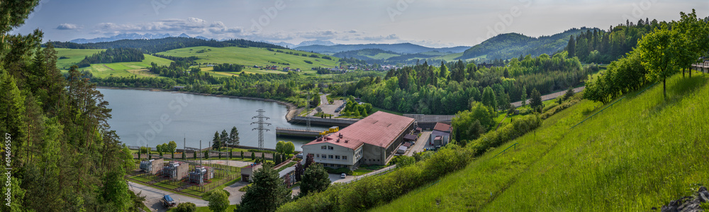 Panoramic aerial view of Czorsztyn Dam, Poland.