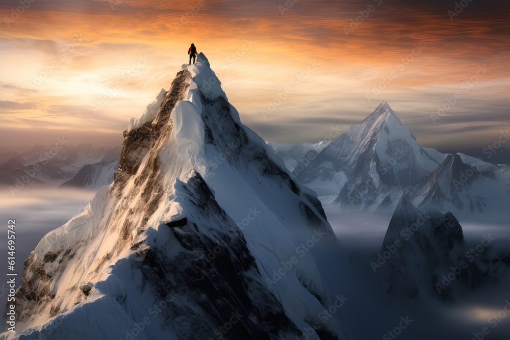Beautiful image of reaching the mountain summit, generative ai