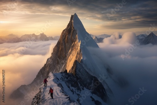 Beautiful image of reaching the mountain summit, generative ai © FrankBoston