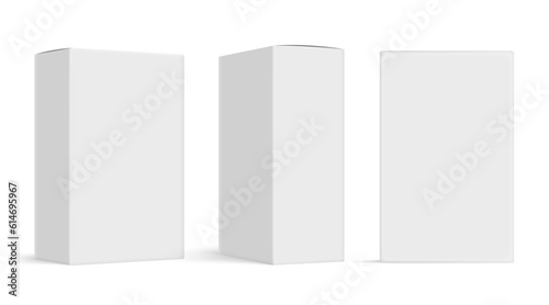 Box package mockup card blank carton white product square 3d template. Perspective paper cardboard template.