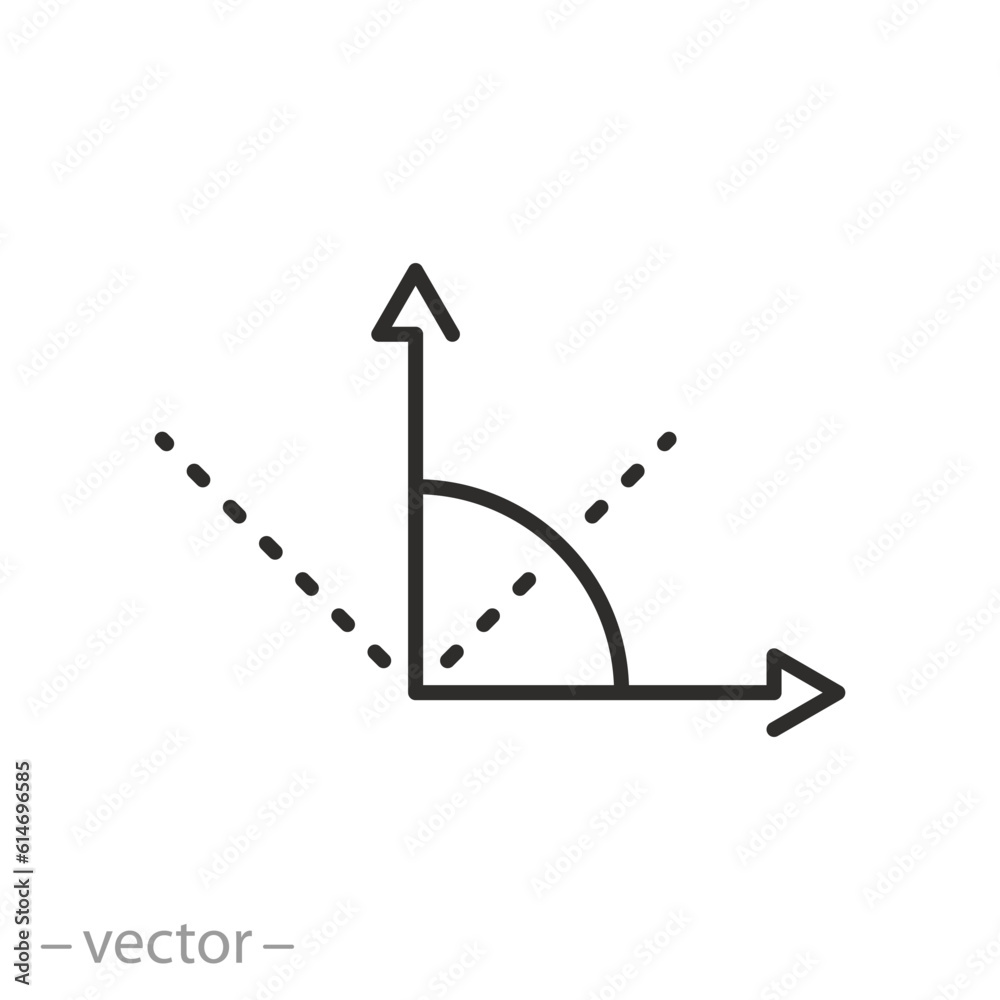 angle inclination icon, various angles, geometric different degrees, thin line symbol - editable stroke vector illustration - obrazy, fototapety, plakaty 