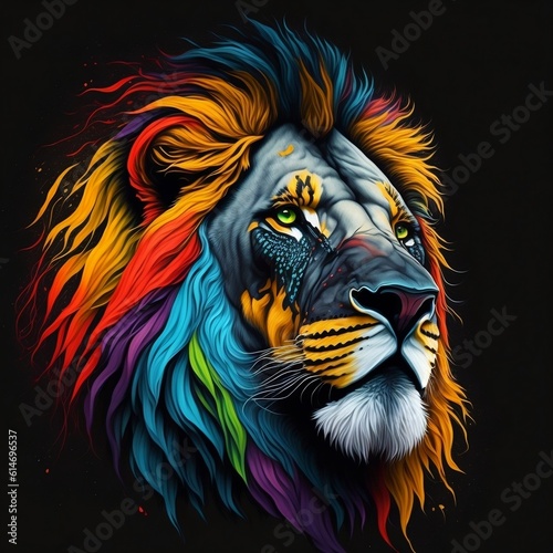 This magnificent lion face, expertly crafted in 3D Vector Art, commands attention with its bold presence against a striking black background.  © Lekha