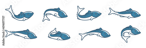 Fish logo collection. Set of cartoon fish icon. Vector cartoon fish emblem