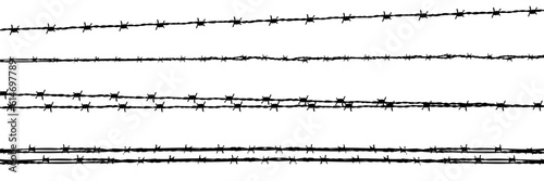 Black barbed wire fence collection. Set of black barbed wire