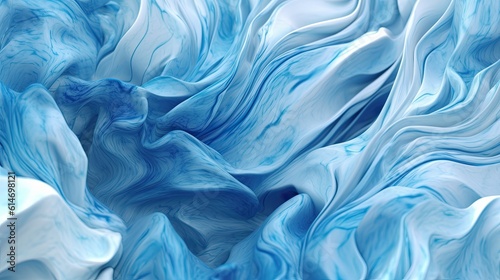 An icy and frosty abstract fluid background with cool tones of blue and white, freezing and cracking in a captivating frozen dance. Generative AI.