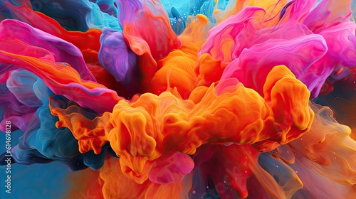 An energetic and explosive abstract liquid background with bold splashes of contrasting colors, creating a dynamic and impactful visual experience. Generative AI. 