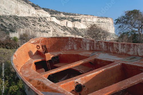 Abandoned Fishing Boat at Zapallo (Tripiti) Bay. Limassol District, Cyprus photo