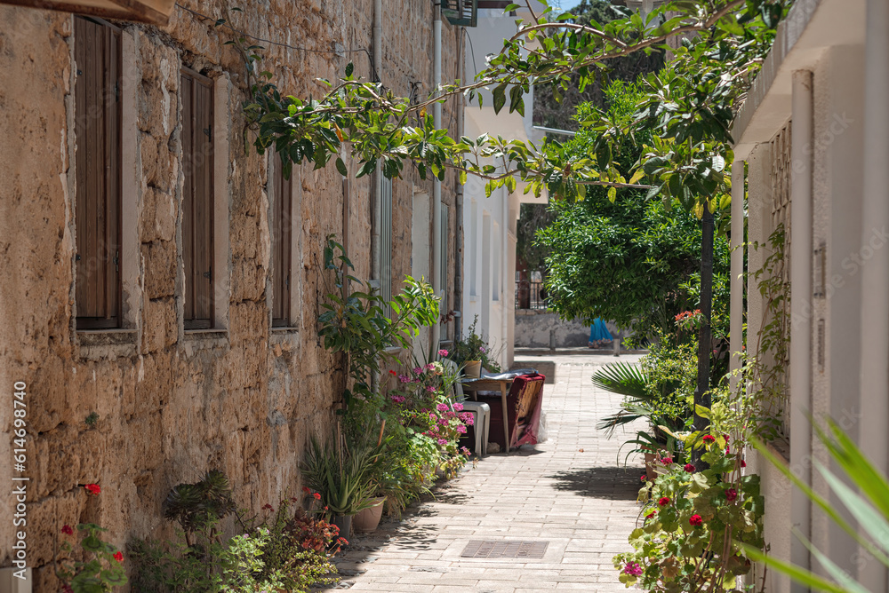Fototapeta premium Cozy pedestrian street in the old town of Famagusta. Cyprus