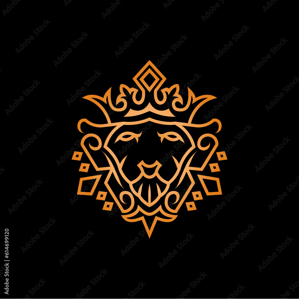 Lion king mascot line art logo illustration