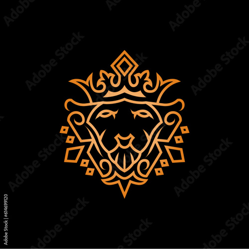Lion king mascot line art logo illustration