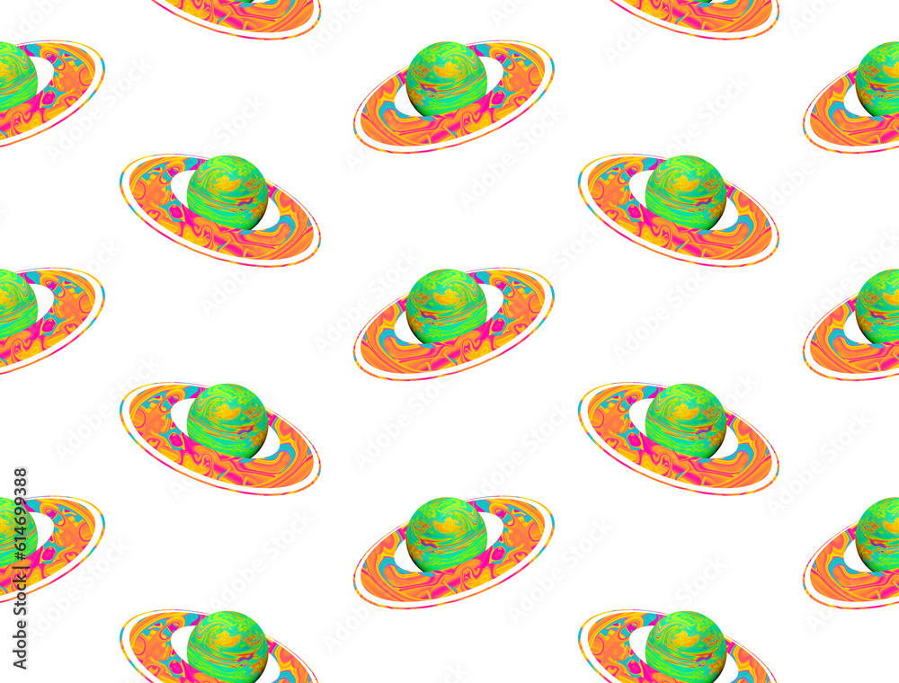 PNG Planets orbiting in space with planetary ring seamless pattern illustration handdrawn