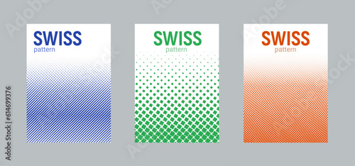 Swiss design posters pattern circle graphic burst. Round geometric pattern swiss abstract halftone design cover sun.