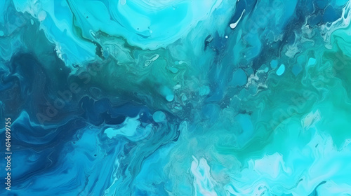 Abstract watercolor paint background by teal color blue and green with liquid fluid texture for background. Generative AI.