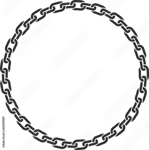 Texture chain round frame. Circle border chains silhouette black and white isolated on background. Chainlet design element.