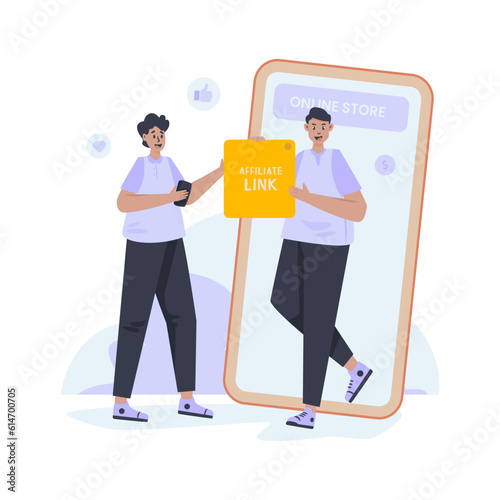 Online shopping affiliate program vector illustration
