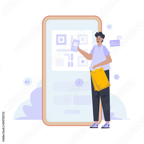 Shopping online with cashless payment vector illustration