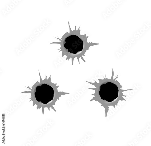 Bullet hole. Realistic metal bullet hole, damage effect. Vector
