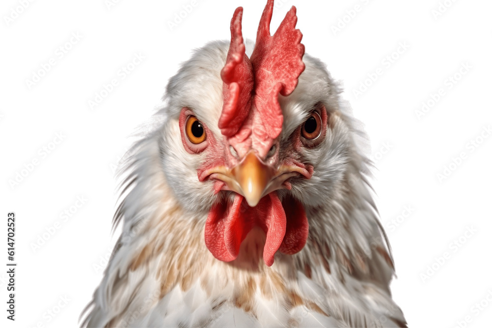 Close Up Isolated Chicken Face Shot on Transparent Background. Generative AI
