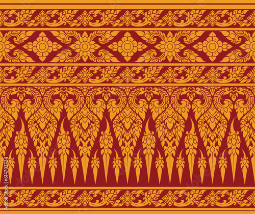 Thai pattern seamless, red and gold Thai background, thai pattern temple