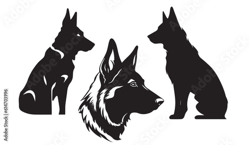 Black and white dog with vector illustration